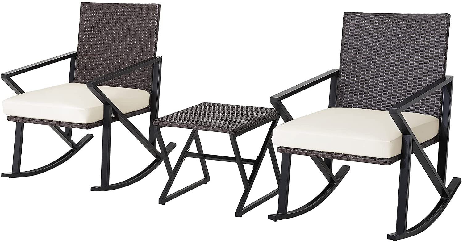 KOMFOTTEU Schaukelstuhl Gartenmöbel (Set), aus Rattan, mit Kissen