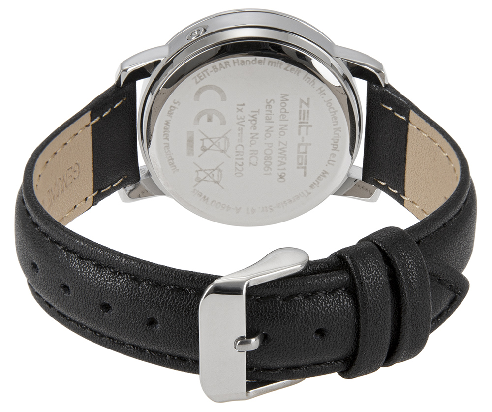 Zeit-Bar Funk-Armbanduhr Damen, Metall-Gehäuse, Leder-Uhrband