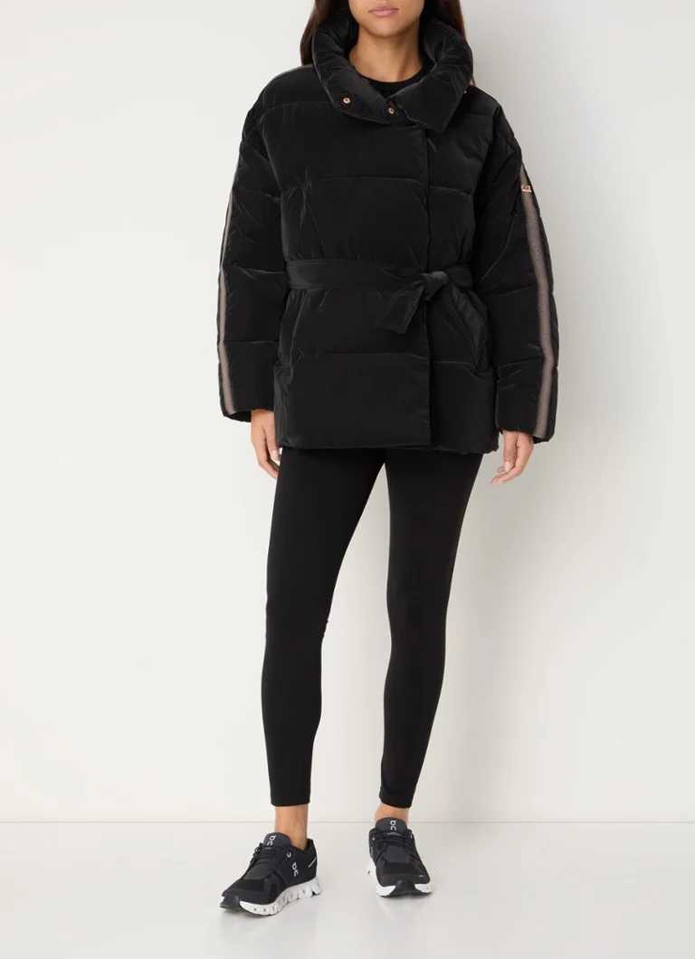 Jachetă din puf Emporio Armani Caban, cu curea și buzunare laterale.