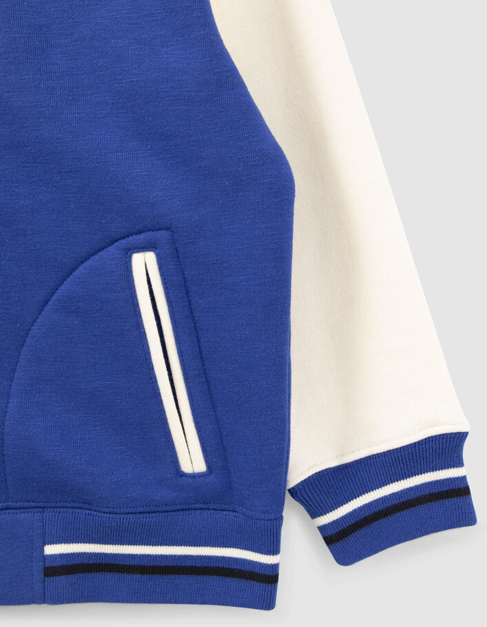 Cardigan-teddy bleu et écru maxi broderie dos garçon
