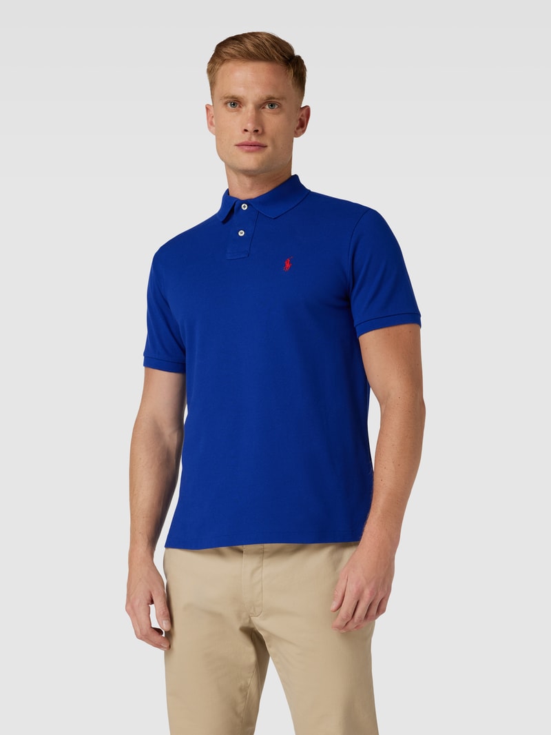 Poloshirt mit Logo-Stitching Modell 'BASIC' in royalblau