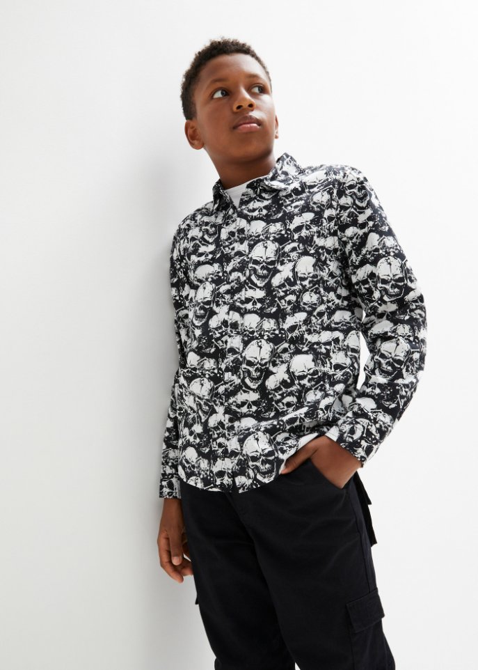 Jungen Langarmhemd mit Druck, Slim Fit