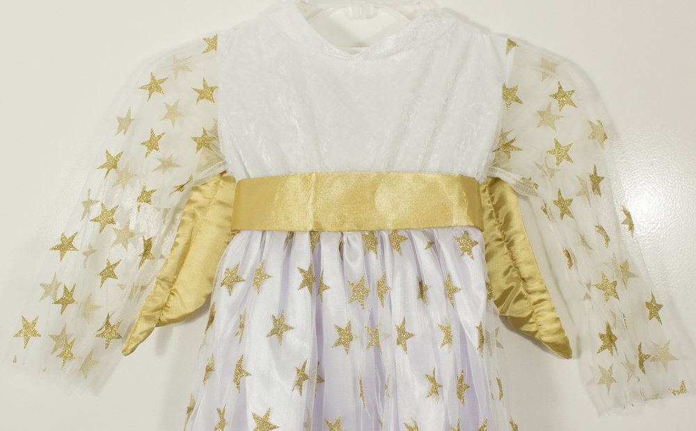 Das Kostümland Engel-Kostüm Sternen Engel Kinderkostüm - Kleid und Engelsflügel - Weiß Gold
