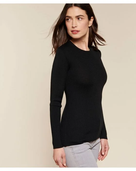 Pull col rond 50% laine mérinos, uni et rayé
