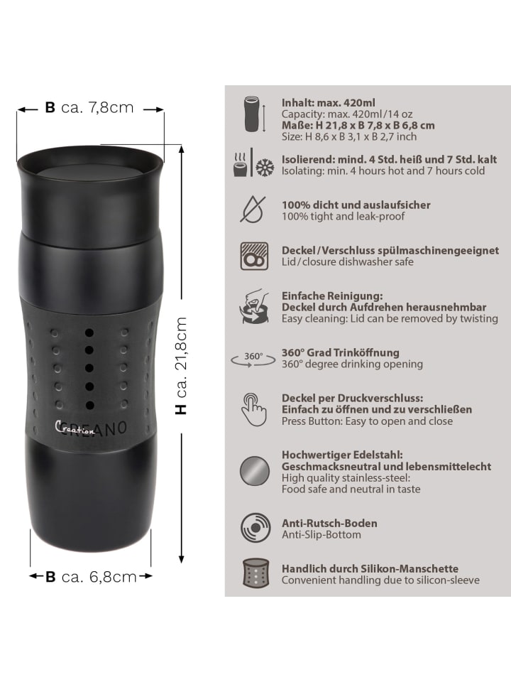 Creano 2x Creano Travel-Mug 400ml Schwarz   Grün isolierend aus Edelstahl günstig kaufen onesize