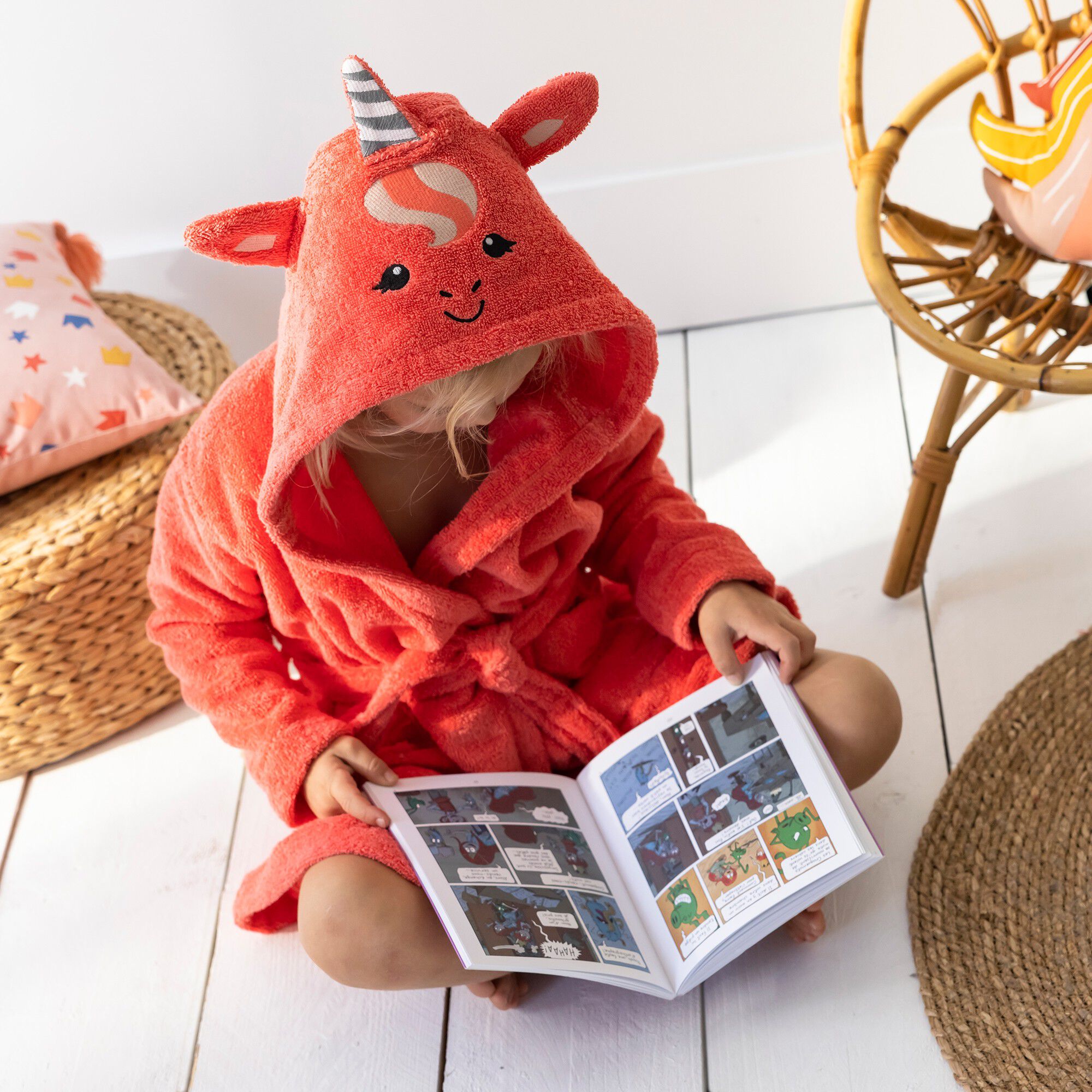 Peignoir de bain enfant licorne à capuche éponge coton