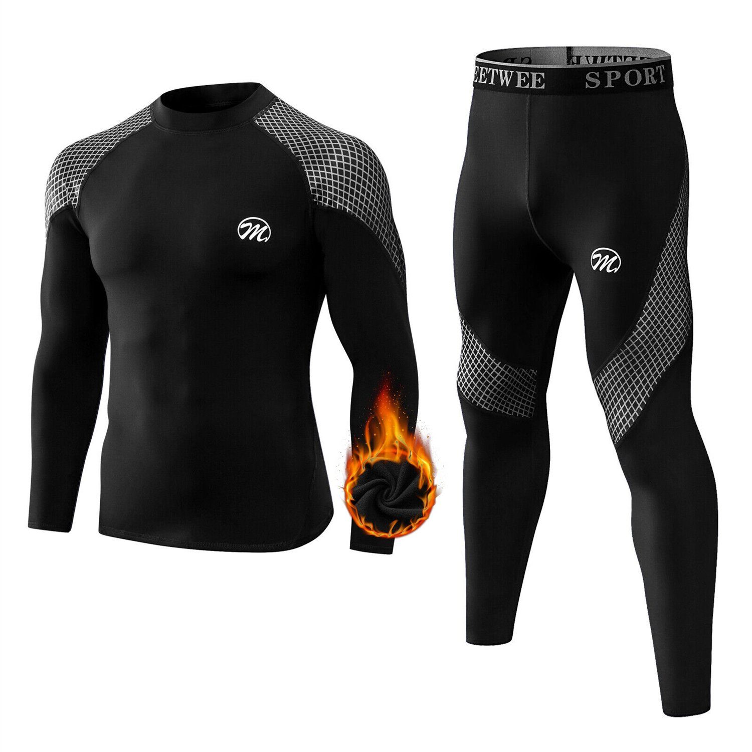 MEETYOO Thermounterhemd Herren Thermo Unterwäsche Set Skiunterwäsche (Funktionsunterwäsche Sportunterwäsche, Lang Thermohemd & Thermohose) Atmungsaktiv Thermisch