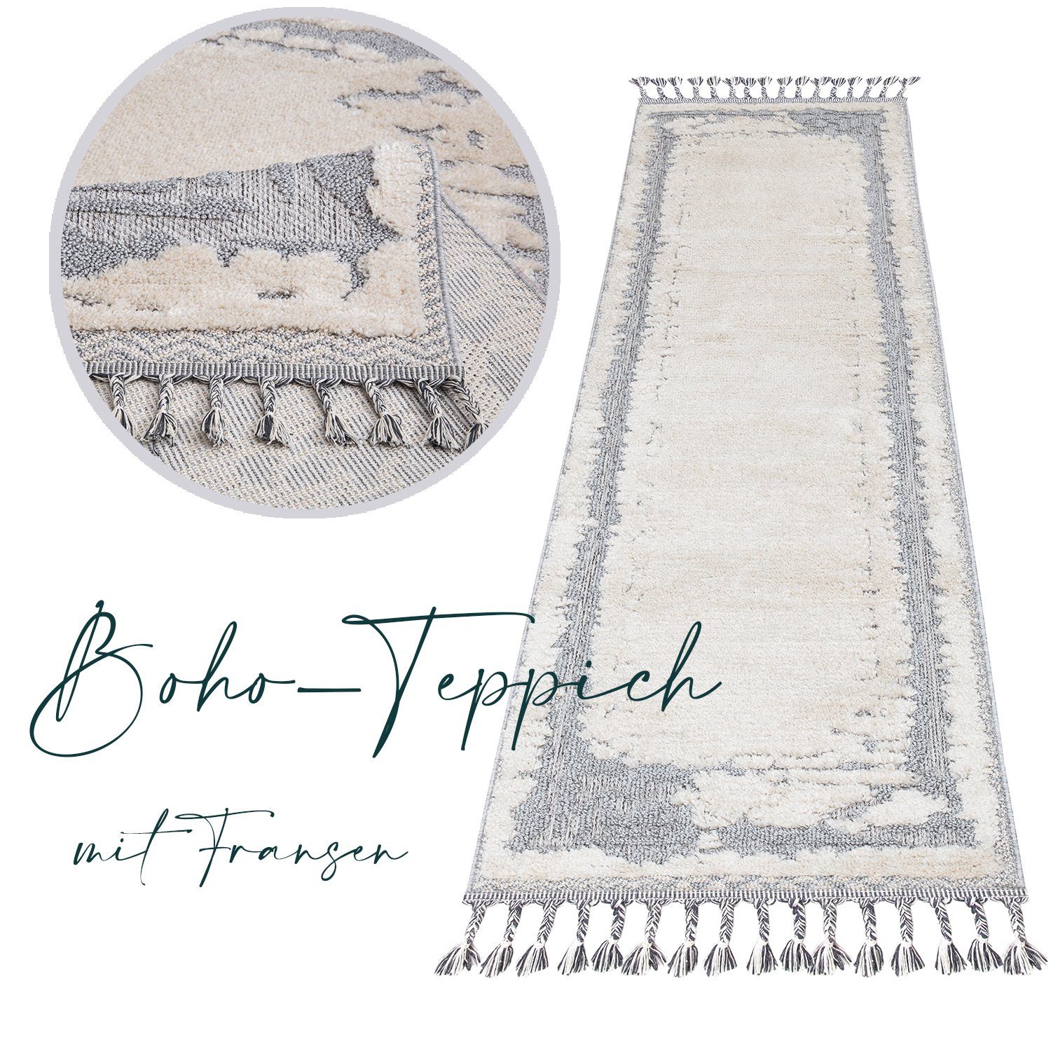 Teppich Boho Skandinavisch Style - Hochtief Effekt Cut-& Loop, payé, Rechteckig, Höhe: 20 mm, Ornament Muster - Hochtief Effekt