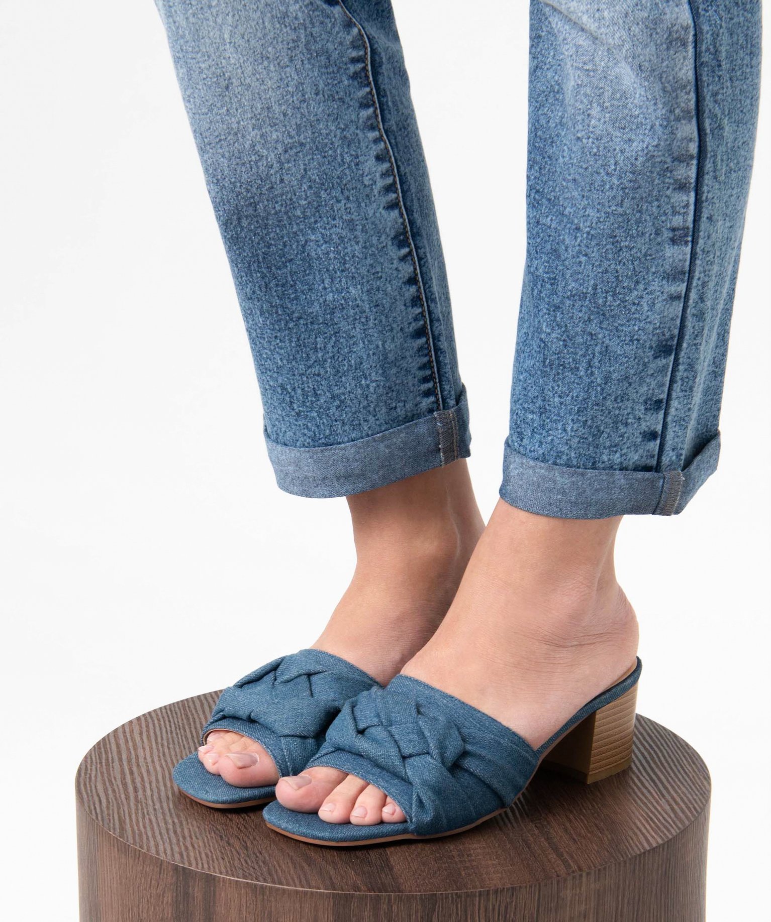 Mules femme à talon dessus tressé en denim denim | GEMO