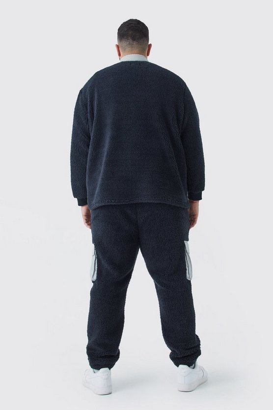 Plus kastiges Oversize Nylon Borg-Sweatshirt mit 1/4 Reißverschluss