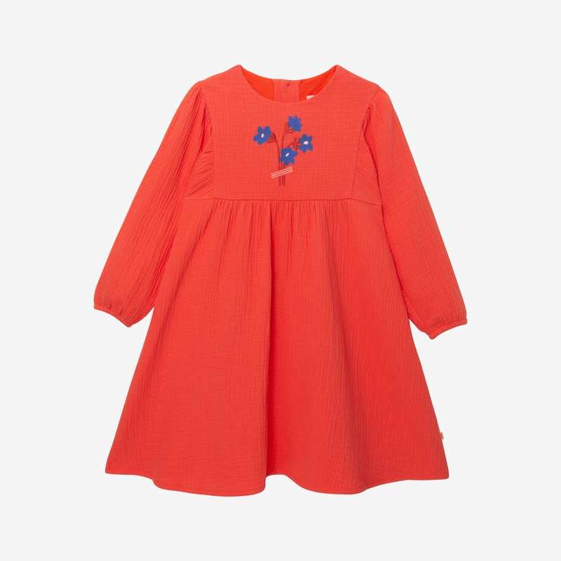 Robe fille maille tubique brodée rouge Catimini