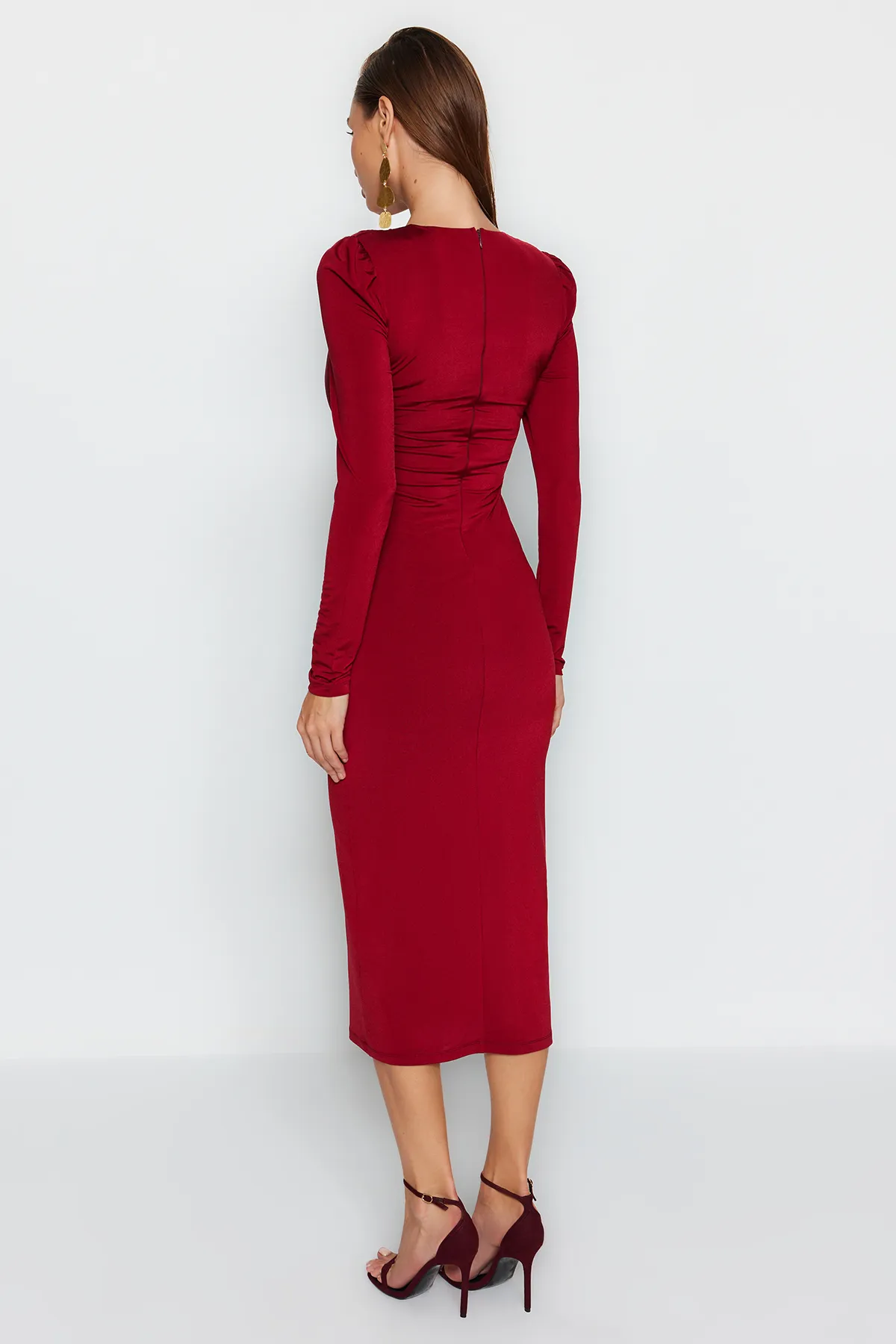 Trendyol Collection  Burgunderfarbenes, tailliertes, gestricktes, elegantes Abendkleid TPRAW24EL00079