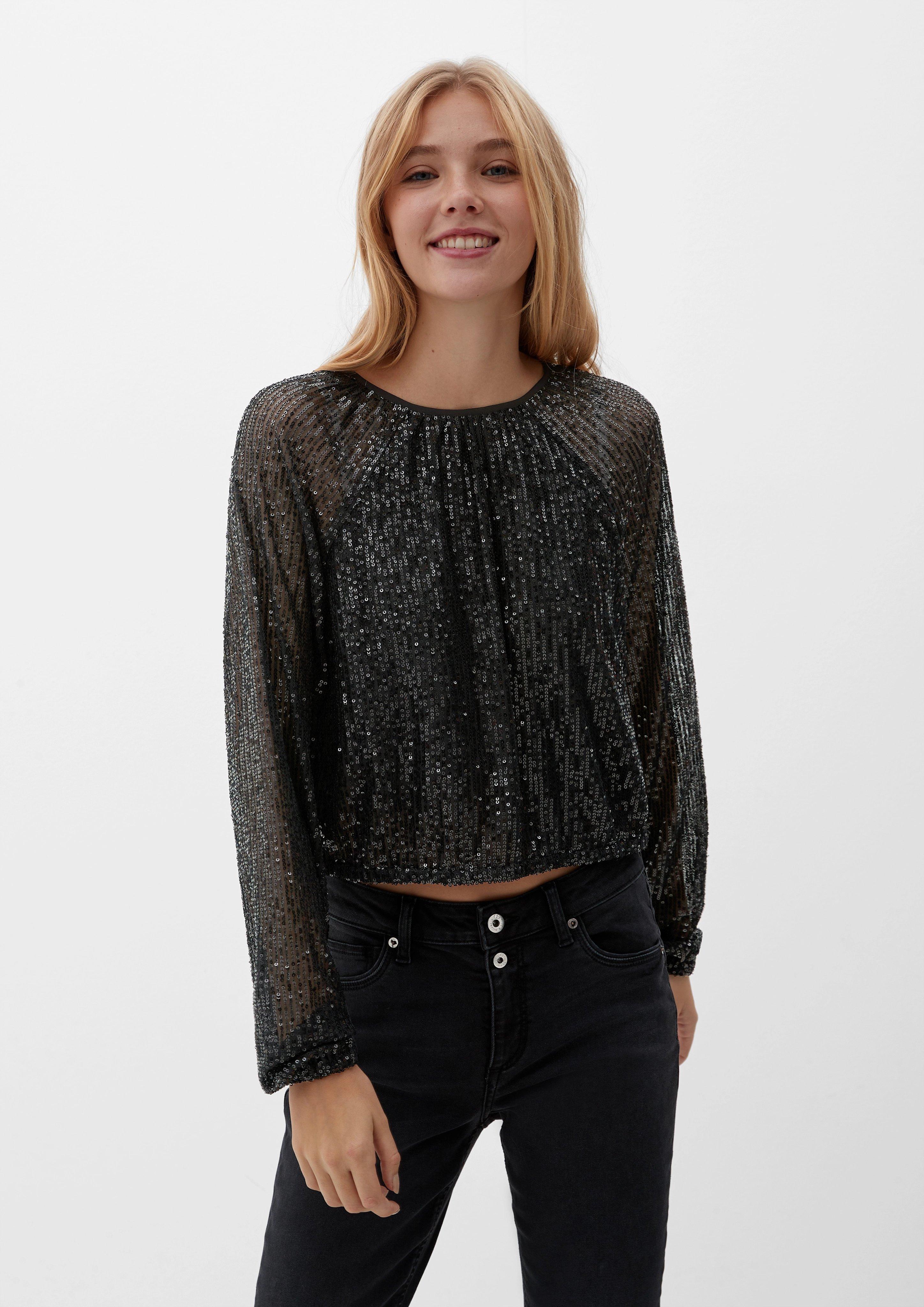 Mesh-Bluse mit Pailletten  2123873-9999