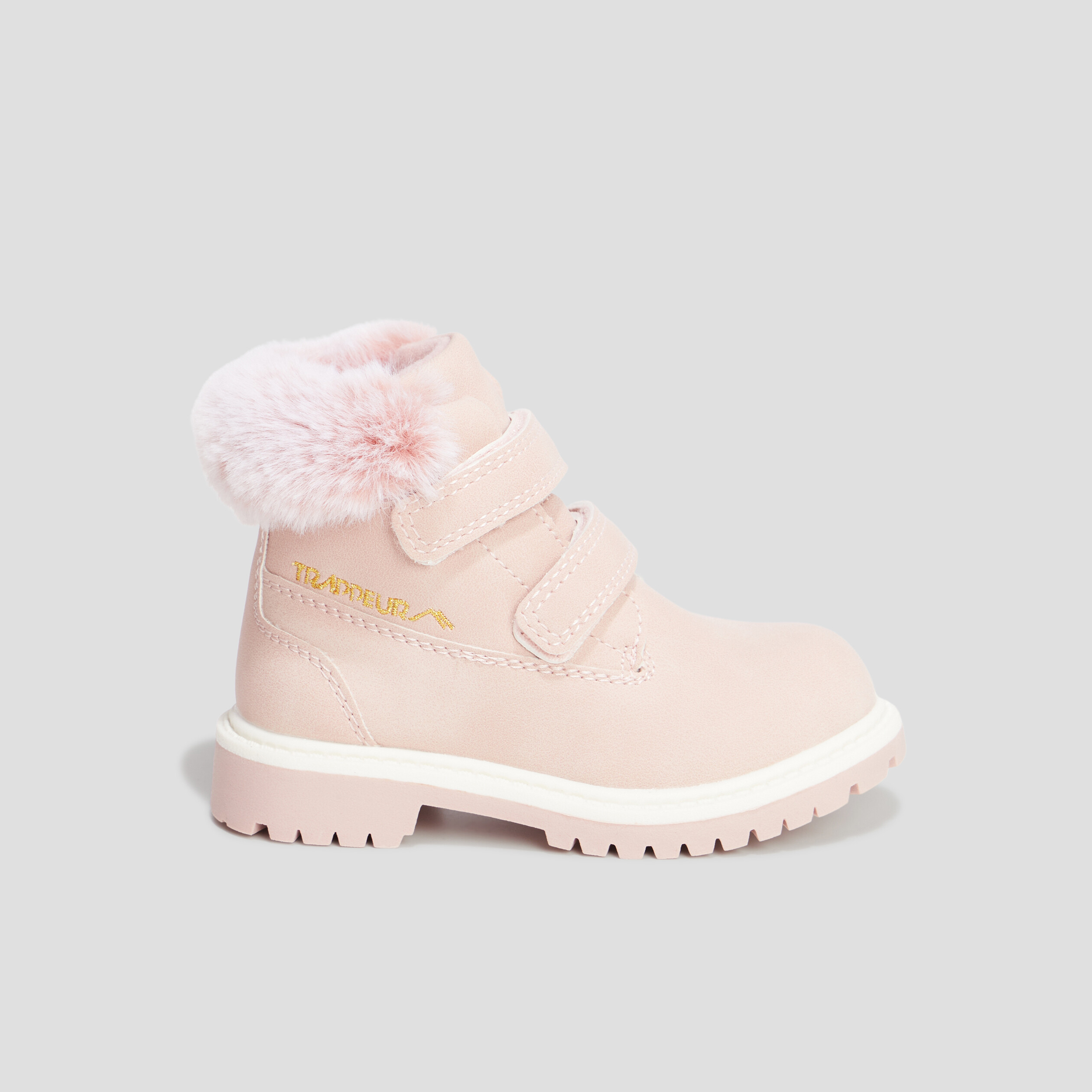 Bottines à scratchs et fourrure Trappeur rose bébé fille | La Halle