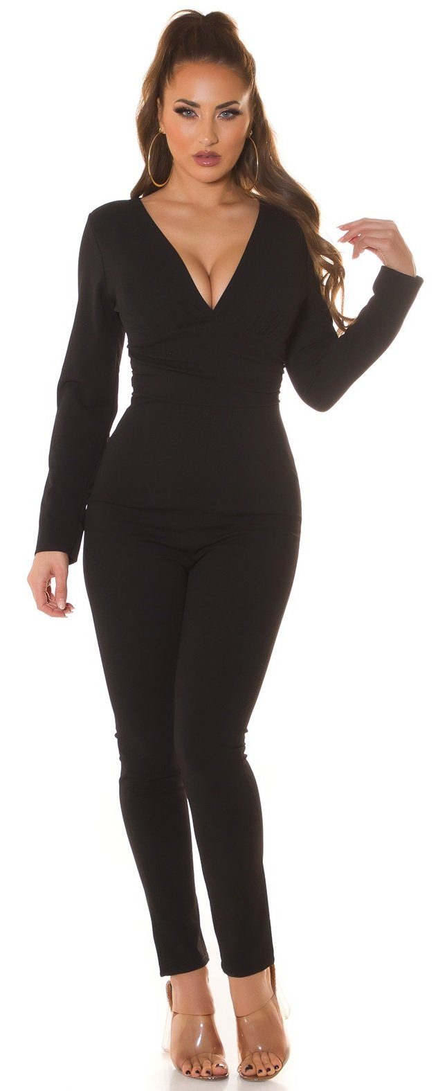 Koucla Overall Langarm-Jumpsuit, einfarbig Hosenanzug Einteiler