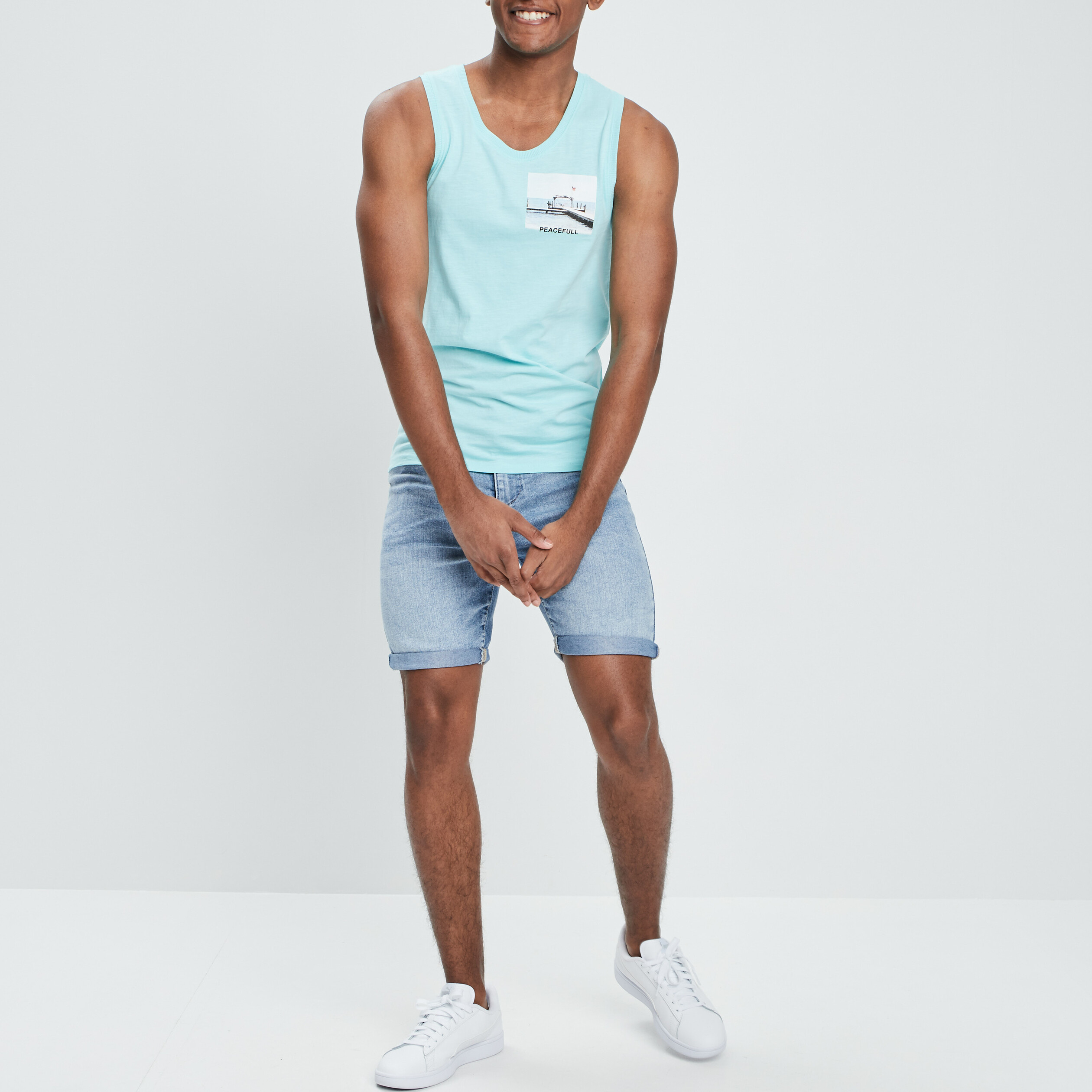 Bermuda slim en jean denim bleach homme | La Halle