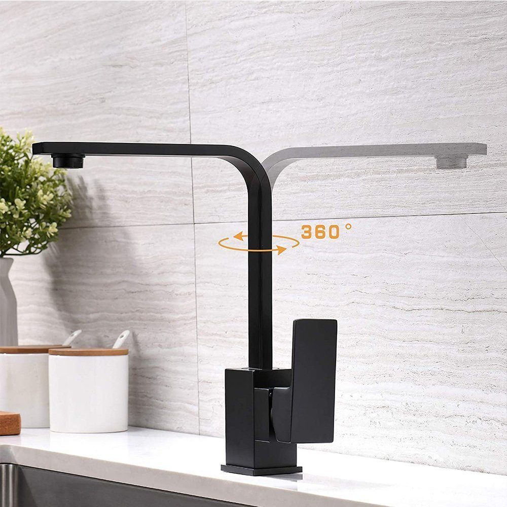 XERSEK Waschtischarmatur Hochdruck Wasserhahn Küche Mischbatterie küchenarmatur Küchenspüle (360° drehbar Armatur spülbecken Spültischarmatur Schwarz) Höhe 360mm, Warm- und Kaltwasser Armatur