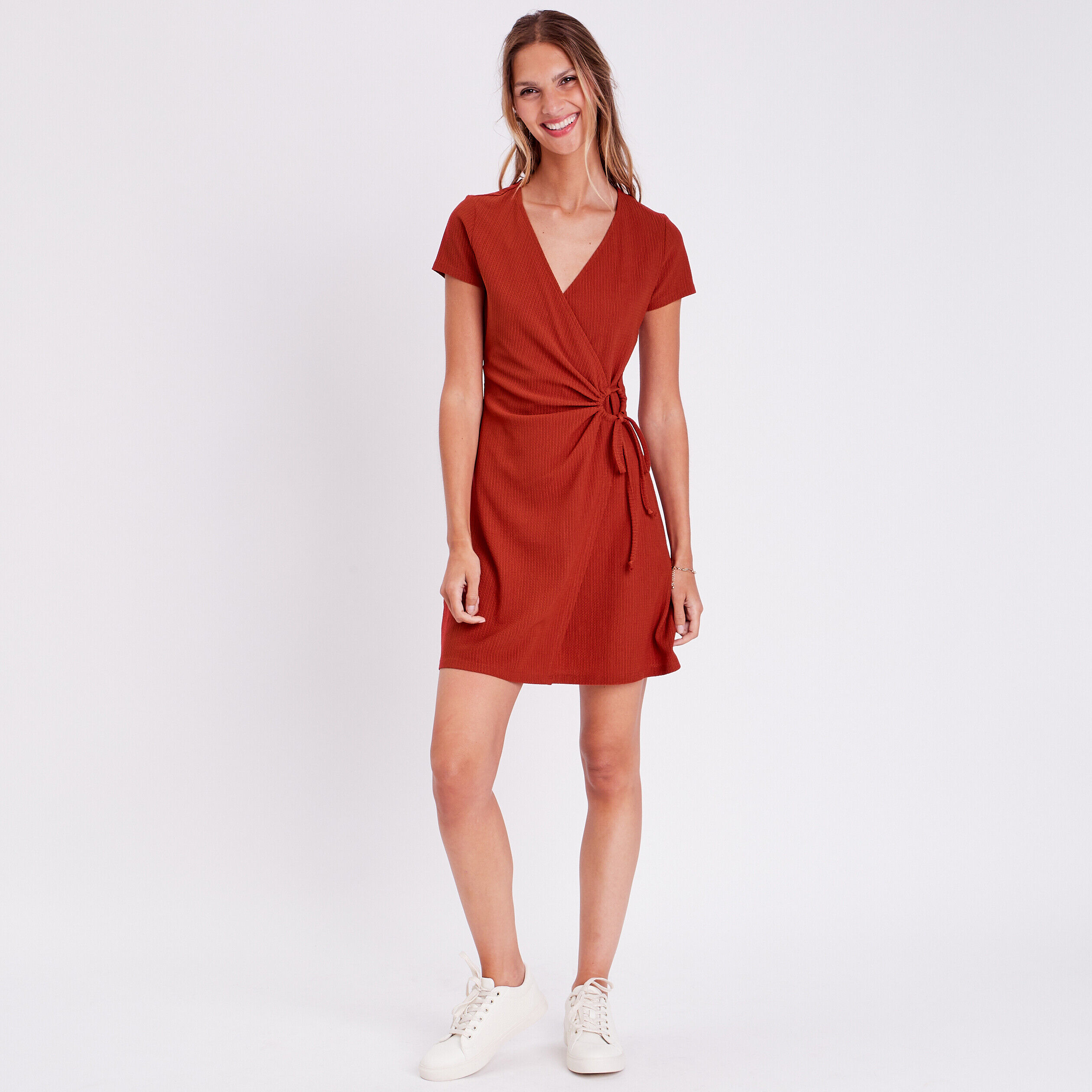 Robe portefeuille à cordons rouge foncé femme | Cache Cache