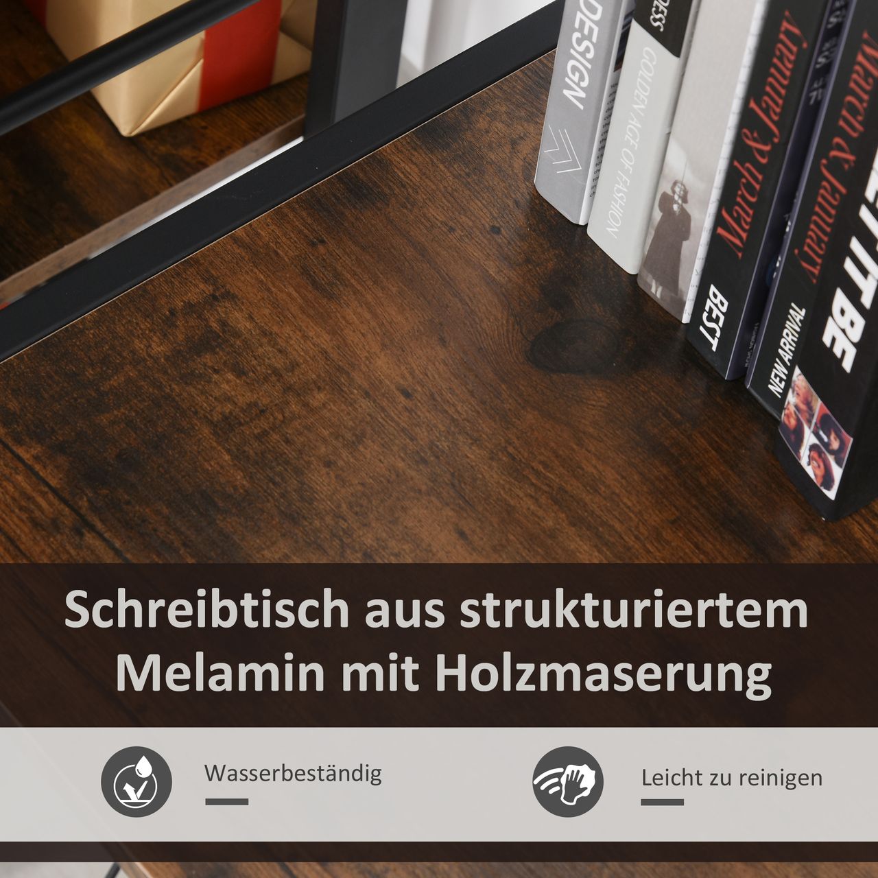 HOMCOM Computertisch, Eckschreibtisch, Schreibtisch, Bürotisch, Spanplatte Metall, Vintagebraun-Schwarz, 155 x 115 x 91,5 cm