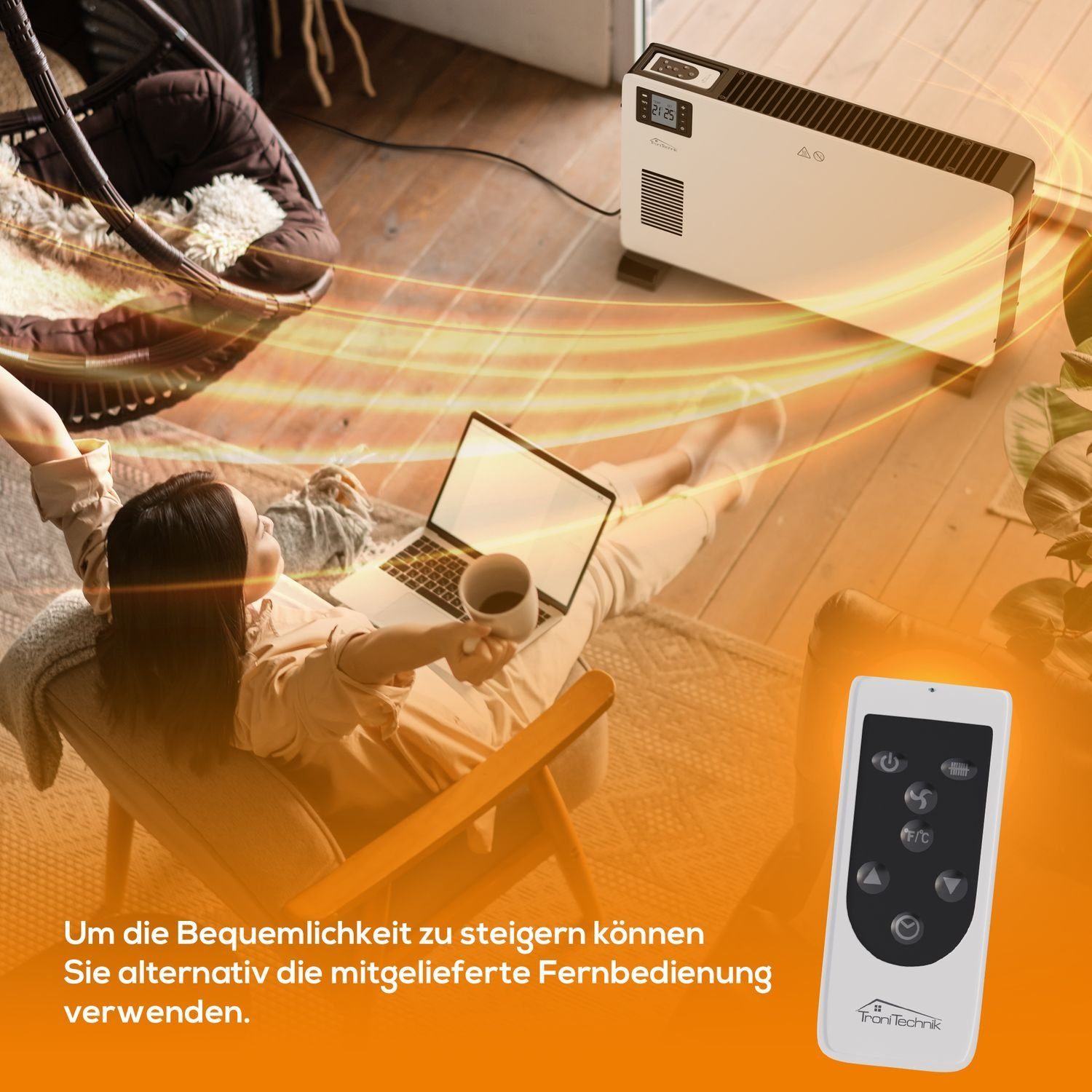 TroniTechnik Konvektor Elektroheizer KH102 Konvektor Heizgerät Heizkörper, 3 Stufen 2300 Watt, 2300 W, mit Griffmulde, Timer und Thermostatsteuerung, Überhitzungsschutz