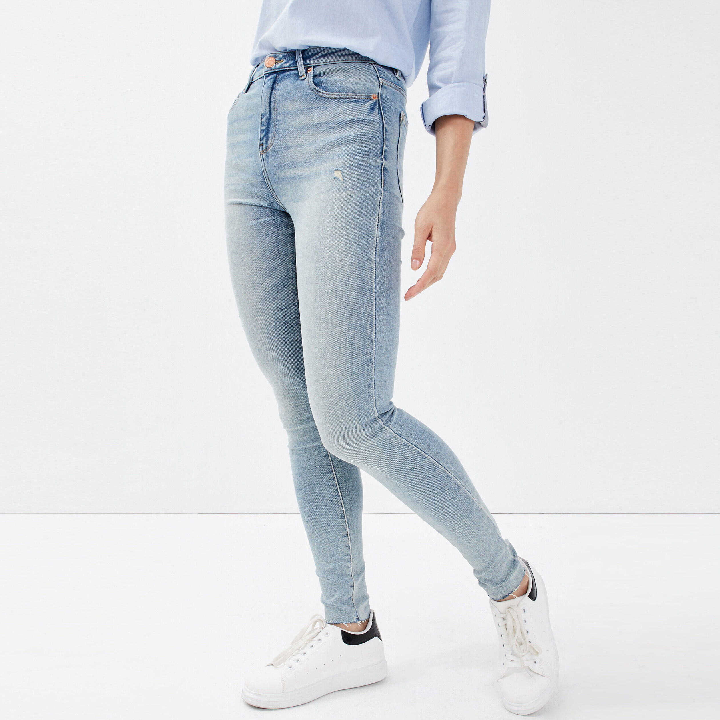 Jeans skinny taille haute denim bleach femme | Cache Cache