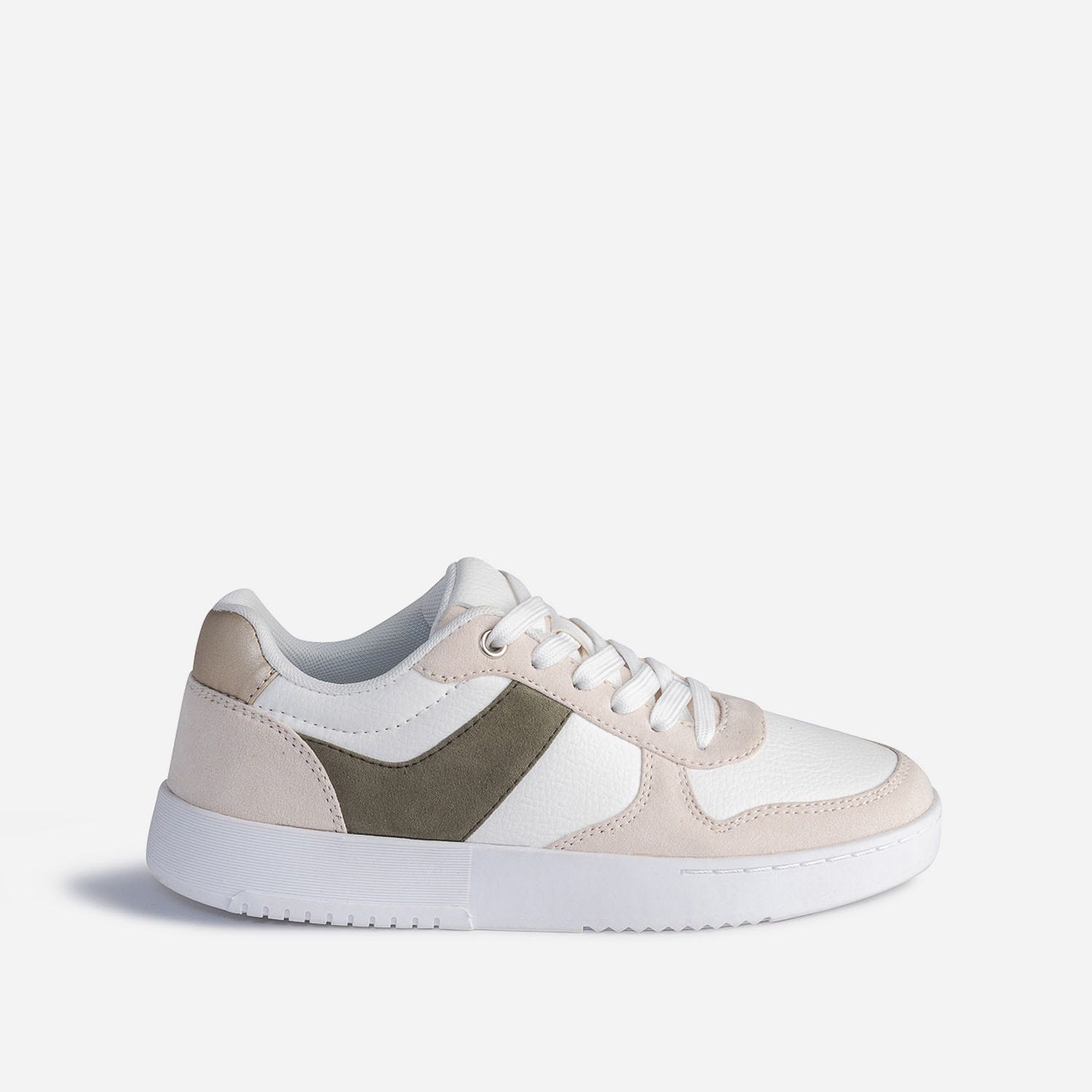 Tennis TEXTO blanche, kaki, beige et dorée