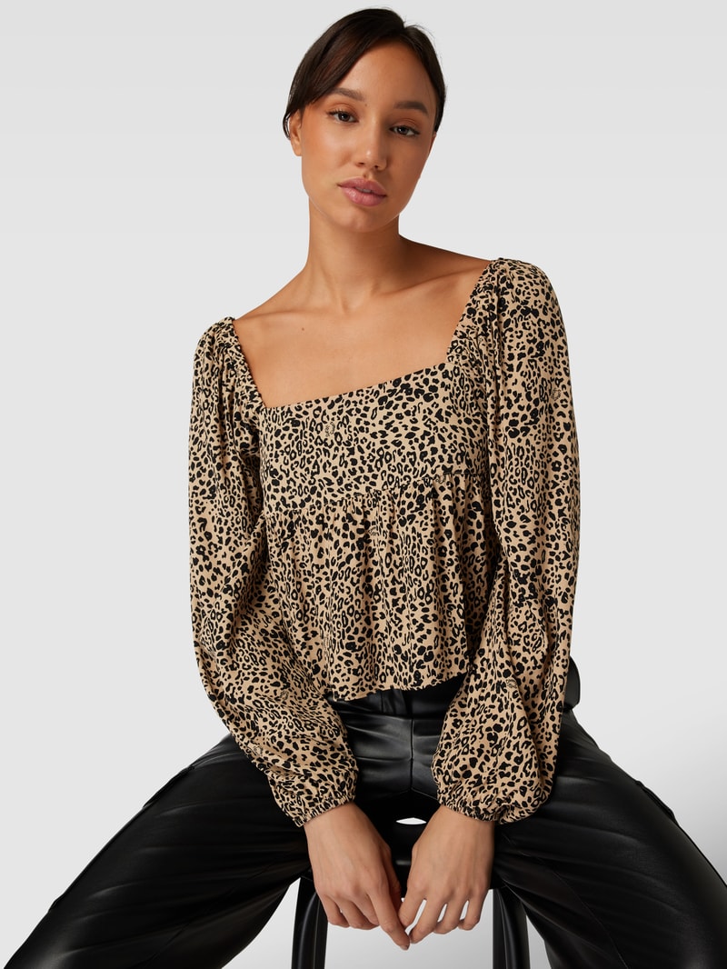 Cropped Bluse mit Animal-Print in mittelbraun