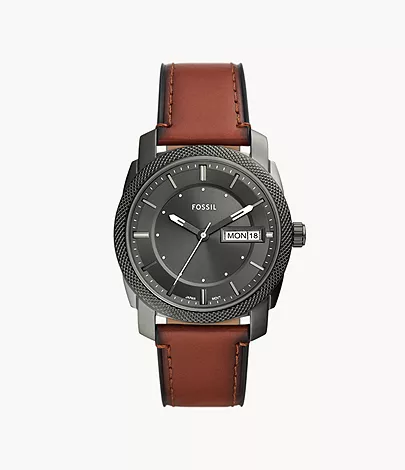 Fossil Uhr Machine 3-Zeiger-Werk Datum Leder braun