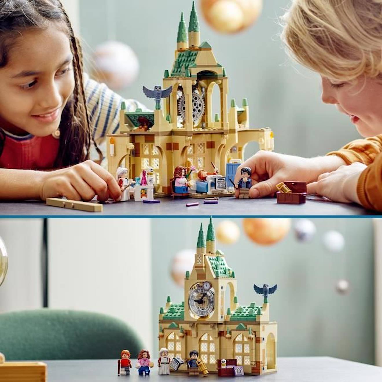 LEGO 76398 Harry Potter L’Infirmerie De Poudlard, Jouet Château et Tour de l'Horloge, Figurine Harry, Hermione, Ron, Enfants 8 Ans marron