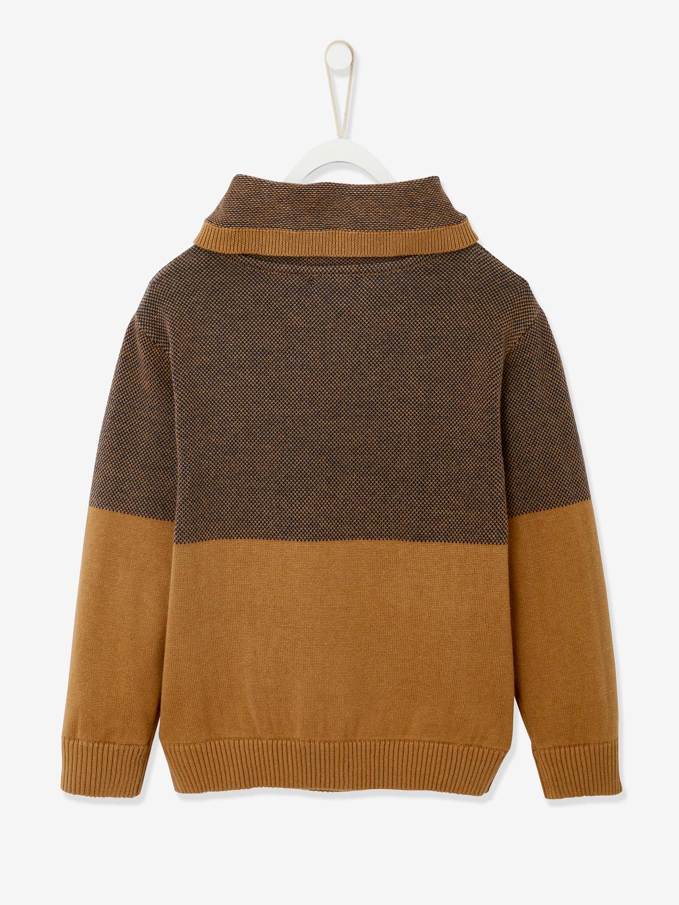Pull col croisé en maille fantaisie effet color block garçon encre