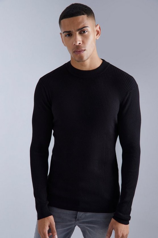 Recycelter gerippter Rollkragenpullover
