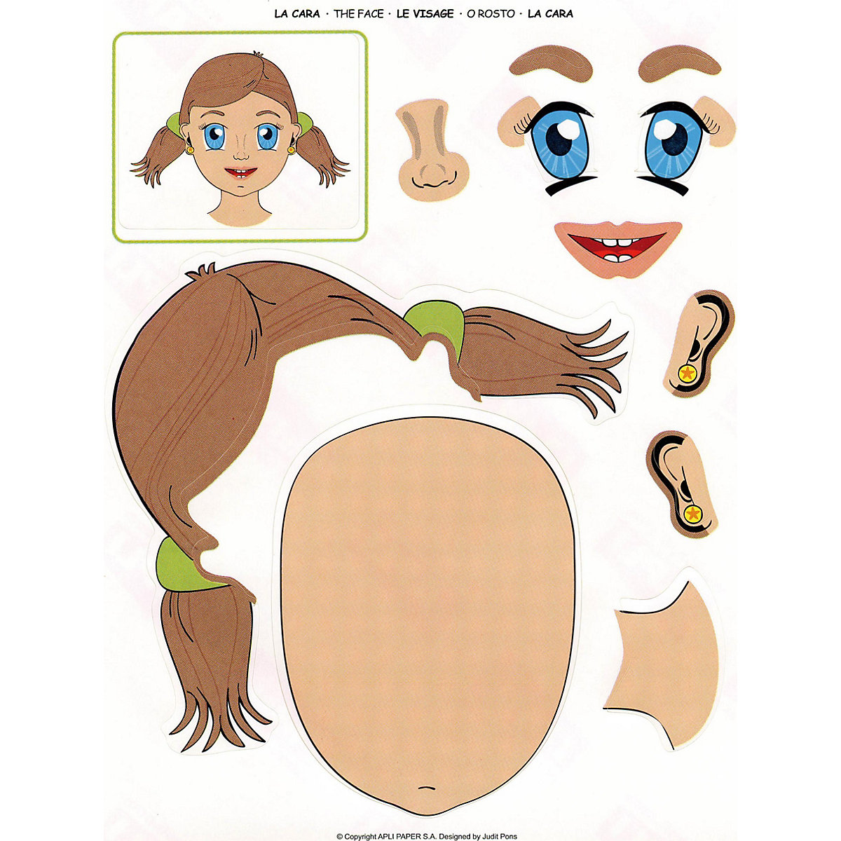 Jungen u. Mädchen Gesichter Sticker, wiederverwendbar, 3 Blätter