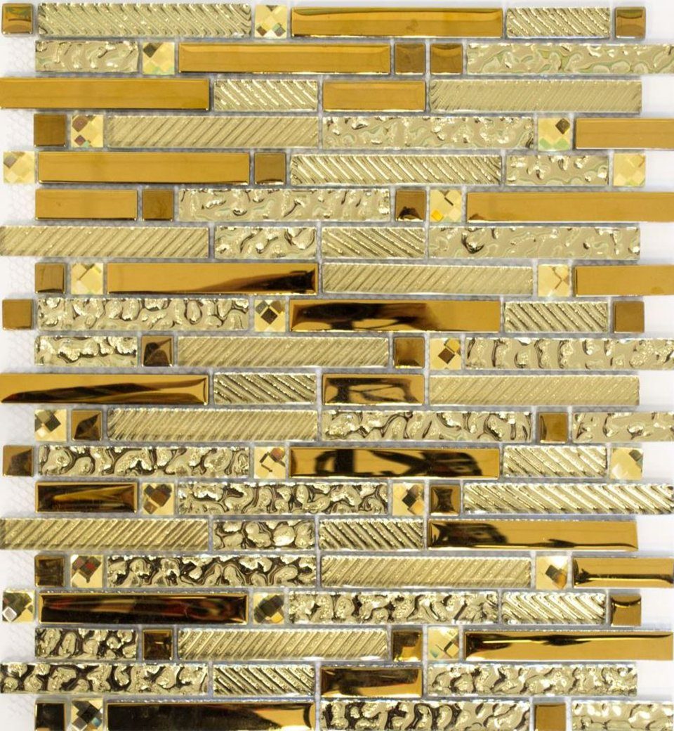 Mosani Mosaikfliesen Glasmosaik Crystal Mosaikfliesen mix gold glänzend / 10 Matten