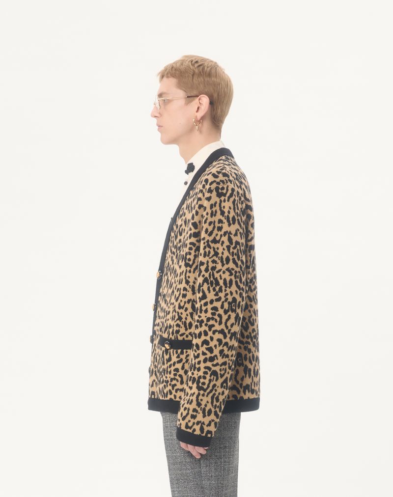 Valentino wollen vest met Fauve Eclat Animalier jacquardmotief