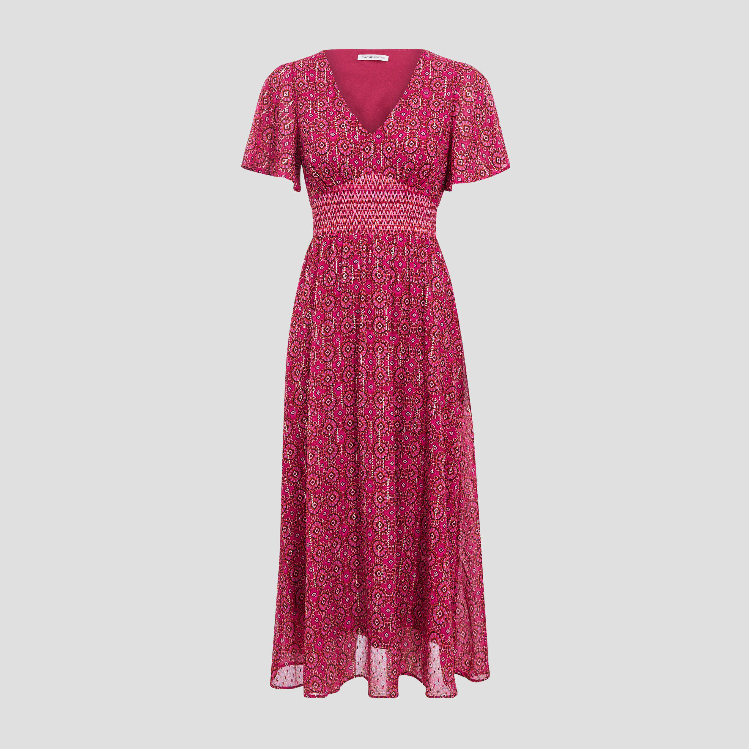 Robe évasée avec manches courtes rose femme | Cache Cache