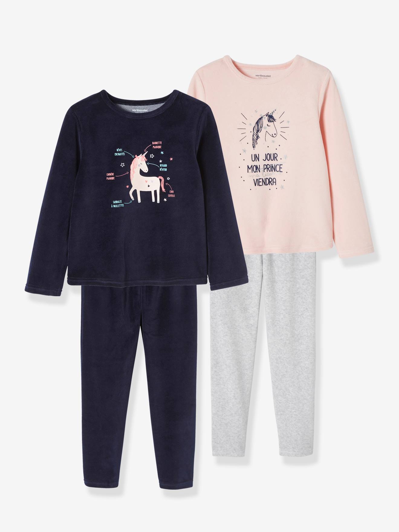 Lot de 2 pyjamas en velours fille licorne BASICS rose