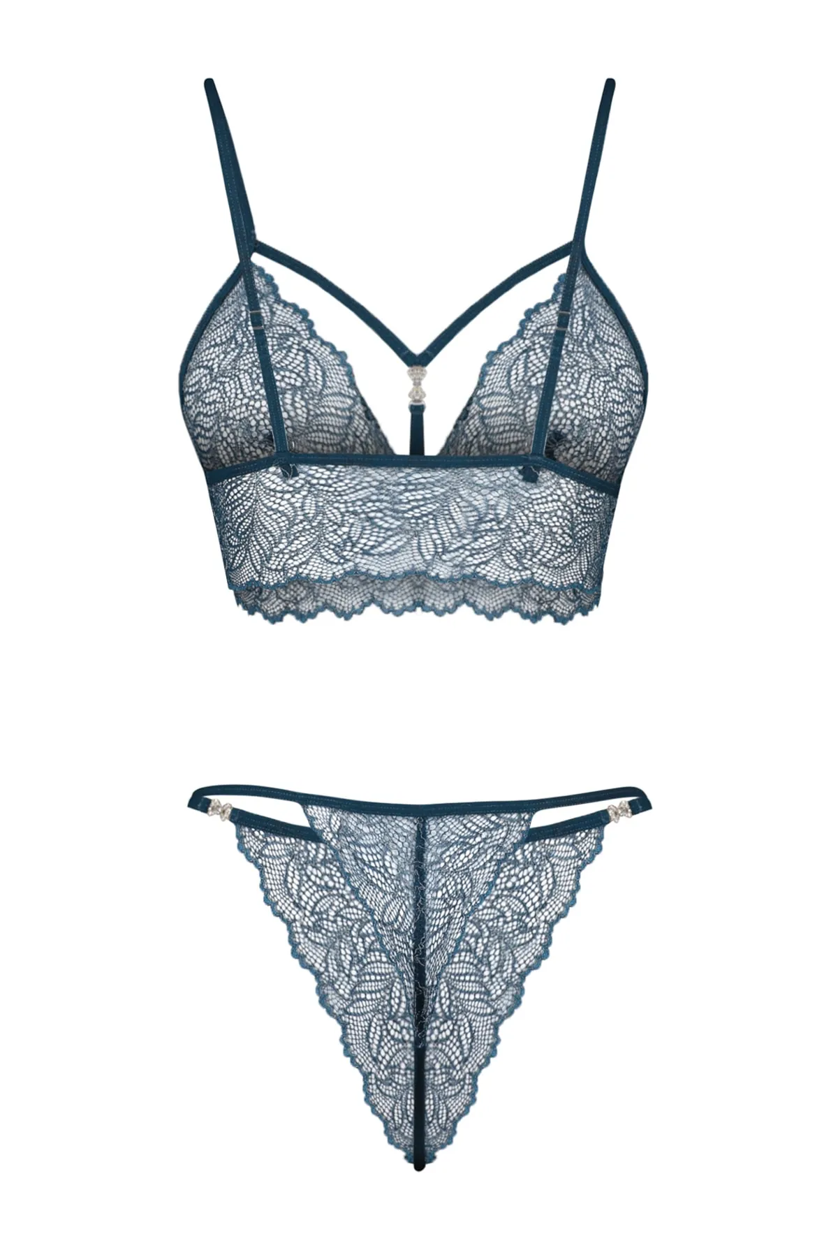 Trendyol Collection  Marineblaues Unterwäsche-Set mit Spitzenzubehör und detaillierten Paspeln THMSS23CC00060