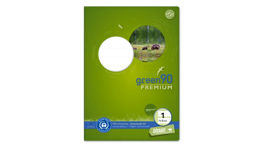 Ursus Green Premium Heft A5 16 Blatt Lineatur 1 farbig