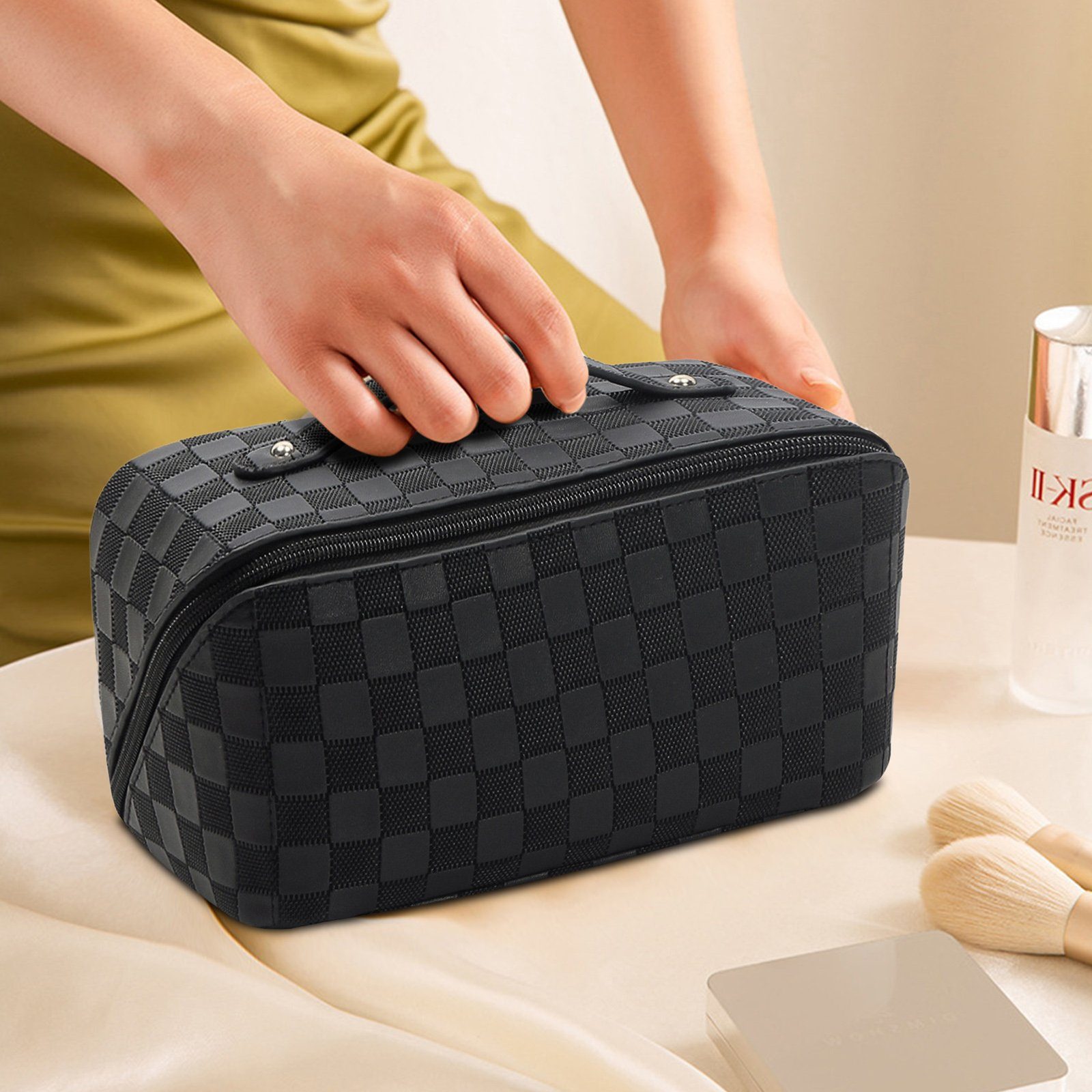 CALIYO Kosmetiktasche Groß Kapazität Kosmetiktasche Damen Mäppchen Make Up Bag Schminktasche, Federmäppchen Kosmetik Reise Täschchen Wasserdichter mit Fächern