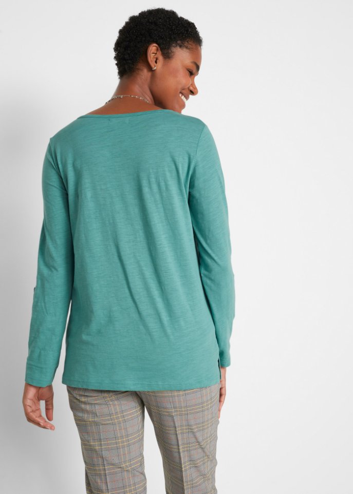 Leichtes Baumwoll Langarm-Shirt mit Knopfleiste