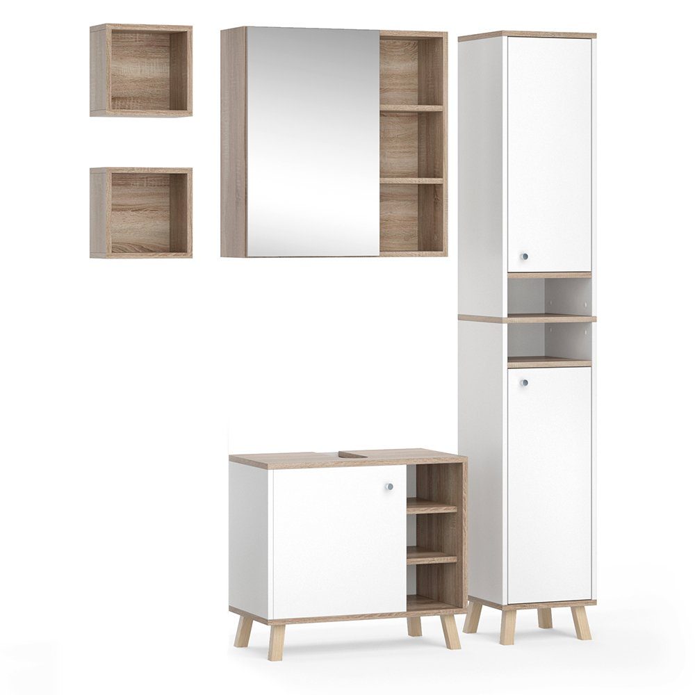 Vicco Badmöbel-Set Badezimmerset SENYO Sonoma / Weiß Set 6, (5er-Set, 5-St., 5-er Set)