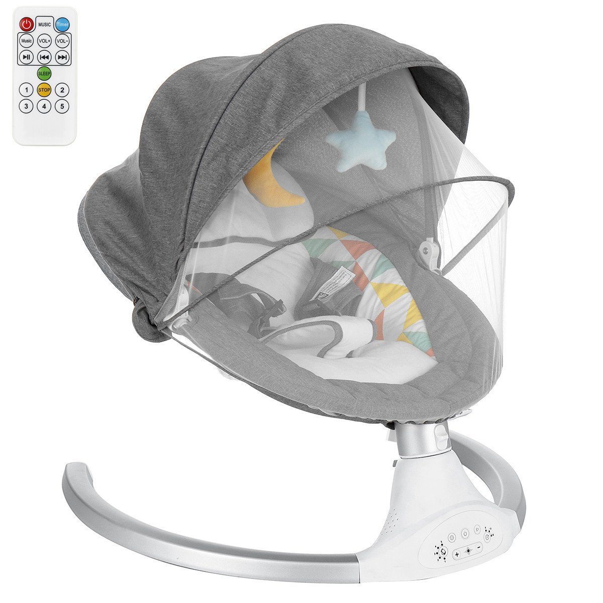 MAEREX Babyschaukel elektrische Babywippe mit abnehmbarem Esstisch, bluetooth Musik, Fernbedienung max. 9kg
