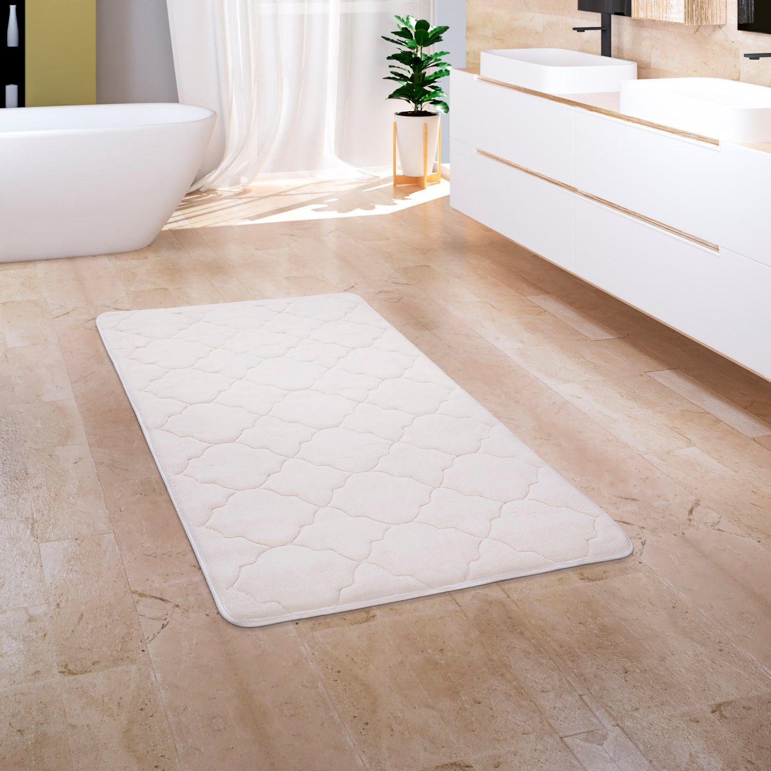 Badematte Corby 251 Paco Home, Höhe 13 mm, rutschhemmend beschichtet, fußbodenheizungsgeeignet, Polyester, rechteckig, Badteppich, Ornamente, Hoch-Tief Effekt, Memory-Foam Effekt