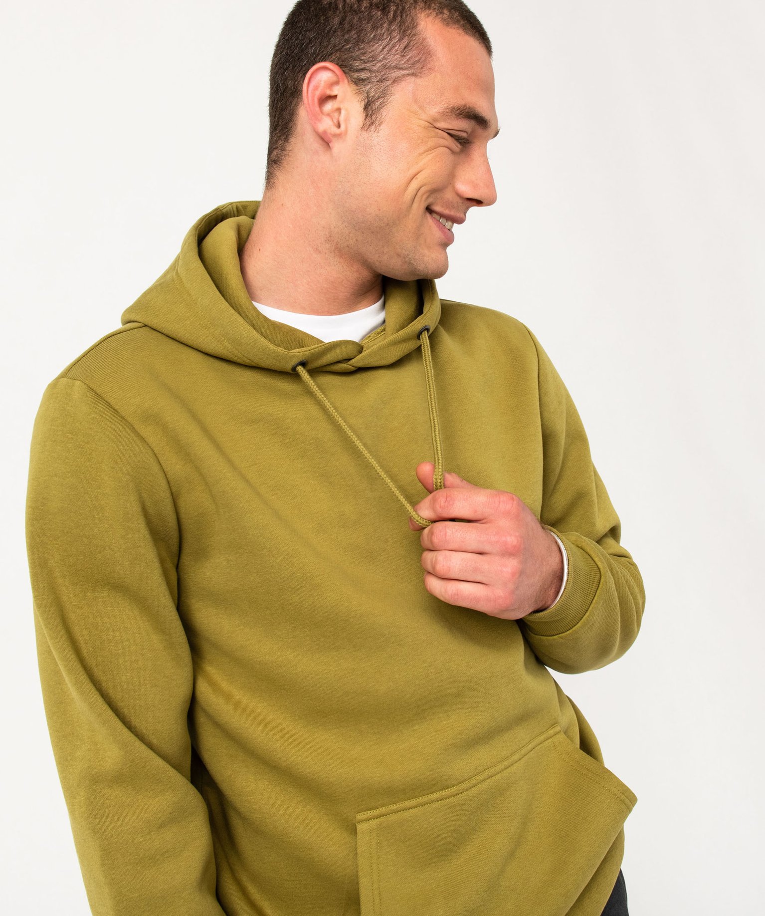 Sweat homme à capuche intérieur molletonné kaki | GEMO