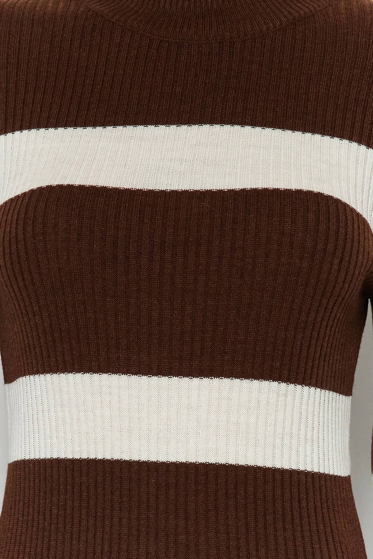 Trendyol Collection  Braunes Midi-Strickkleid mit hohem Kragen TWOAW23EL00226