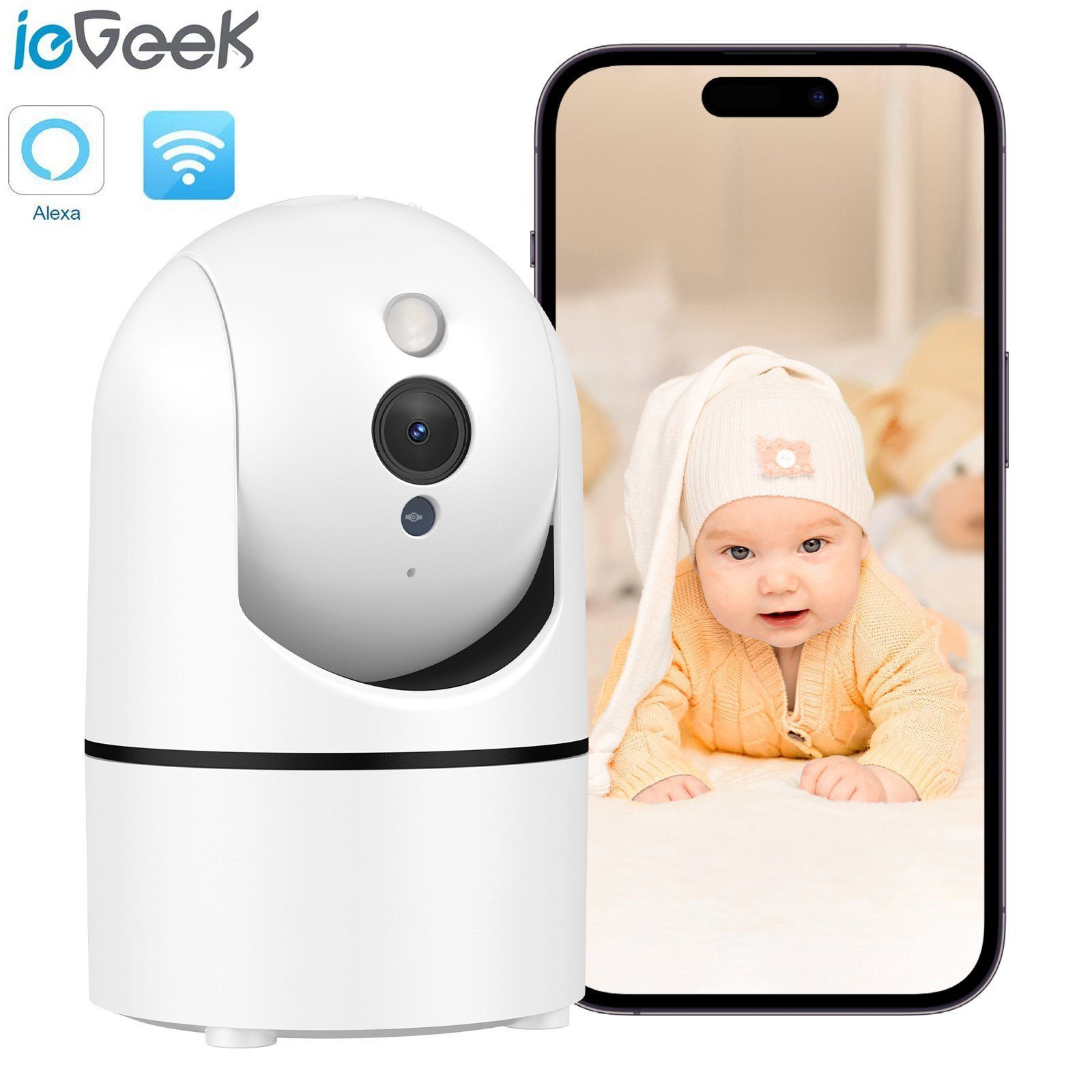 ieGeek 1080P HD WLAN Innen Überwachungskamera mit PTZ 350°/100° & Nachtsicht Überwachungskamera (Innenbereich,Drinnen,Innen, Cloud-Speicher, unterstützt TF-Karte maximal 512G(nicht enthalten), PIR Bewegungserkennung,Personenerkennung,Zwei-Wege-Audio