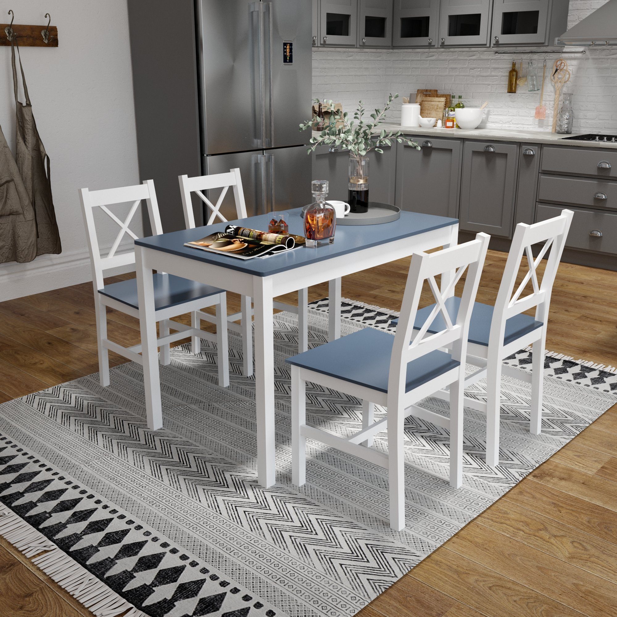 Mondeer Essgruppe (Set, 3-tlg), 4 Stühle und 1 Tisch, Marineblau