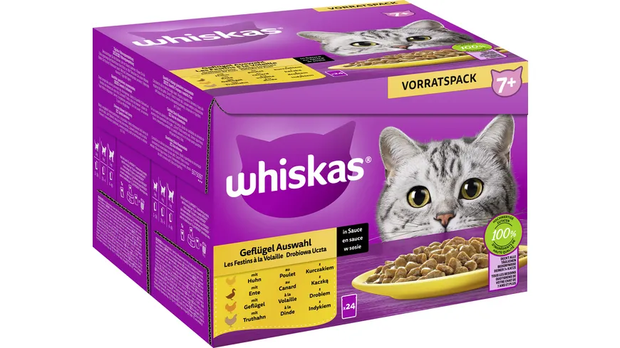 Whiskas® Portionsbeutel 7+ Geflügel Auswahl in Sauce Katzennassfutter 2040 g