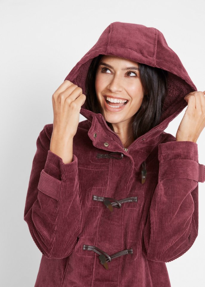 Gefütterter Cord-Dufflecoat, halblang