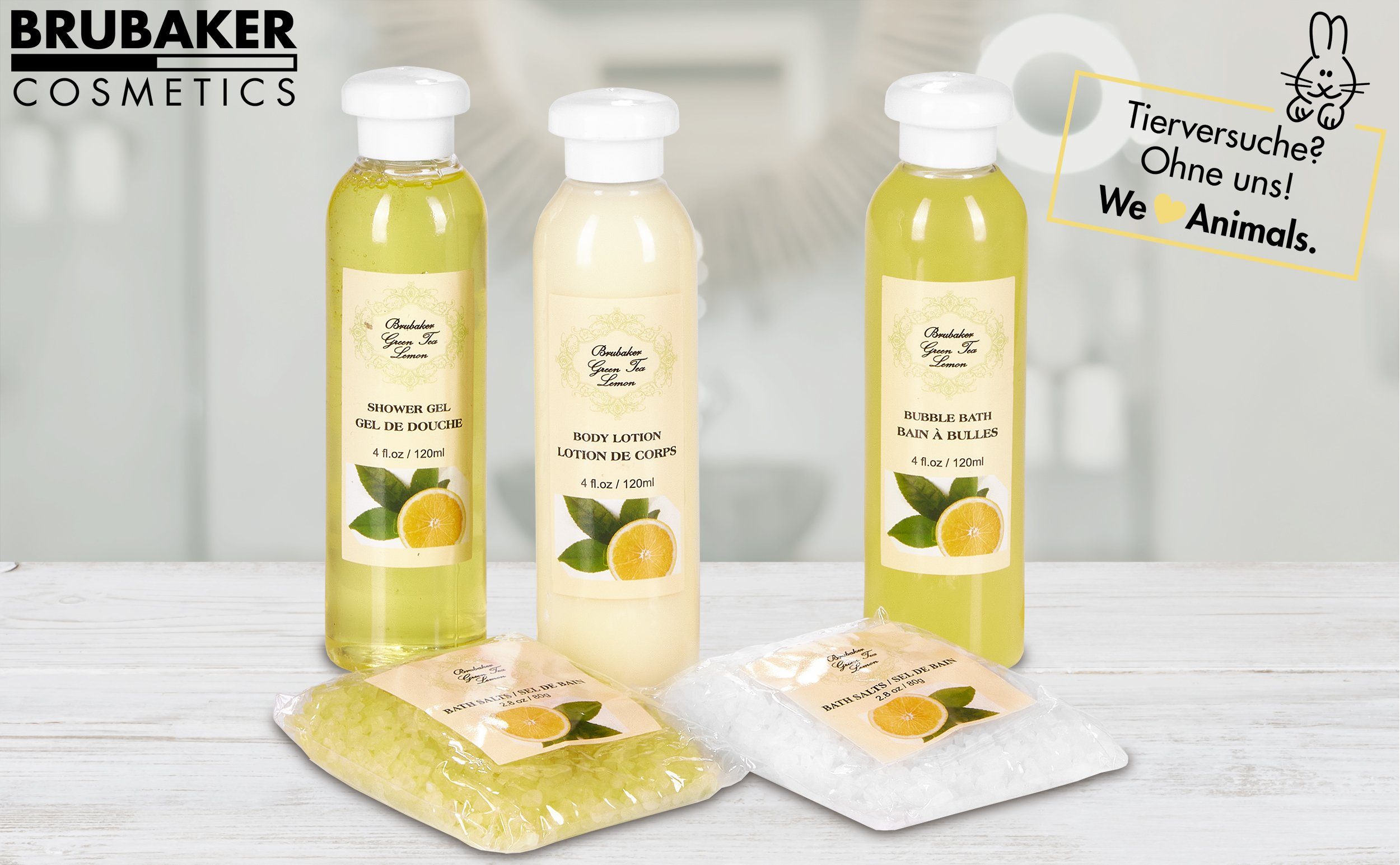 BRUBAKER Pflege-Geschenkset 2 in 1 Pflegeset Grüner Tee Lemon & Vanilla Rose Minze - Wellness Set, 15-tlg., Damen Dusch- und Badeset - Frauen Beauty Geschenkset mit Dekoration